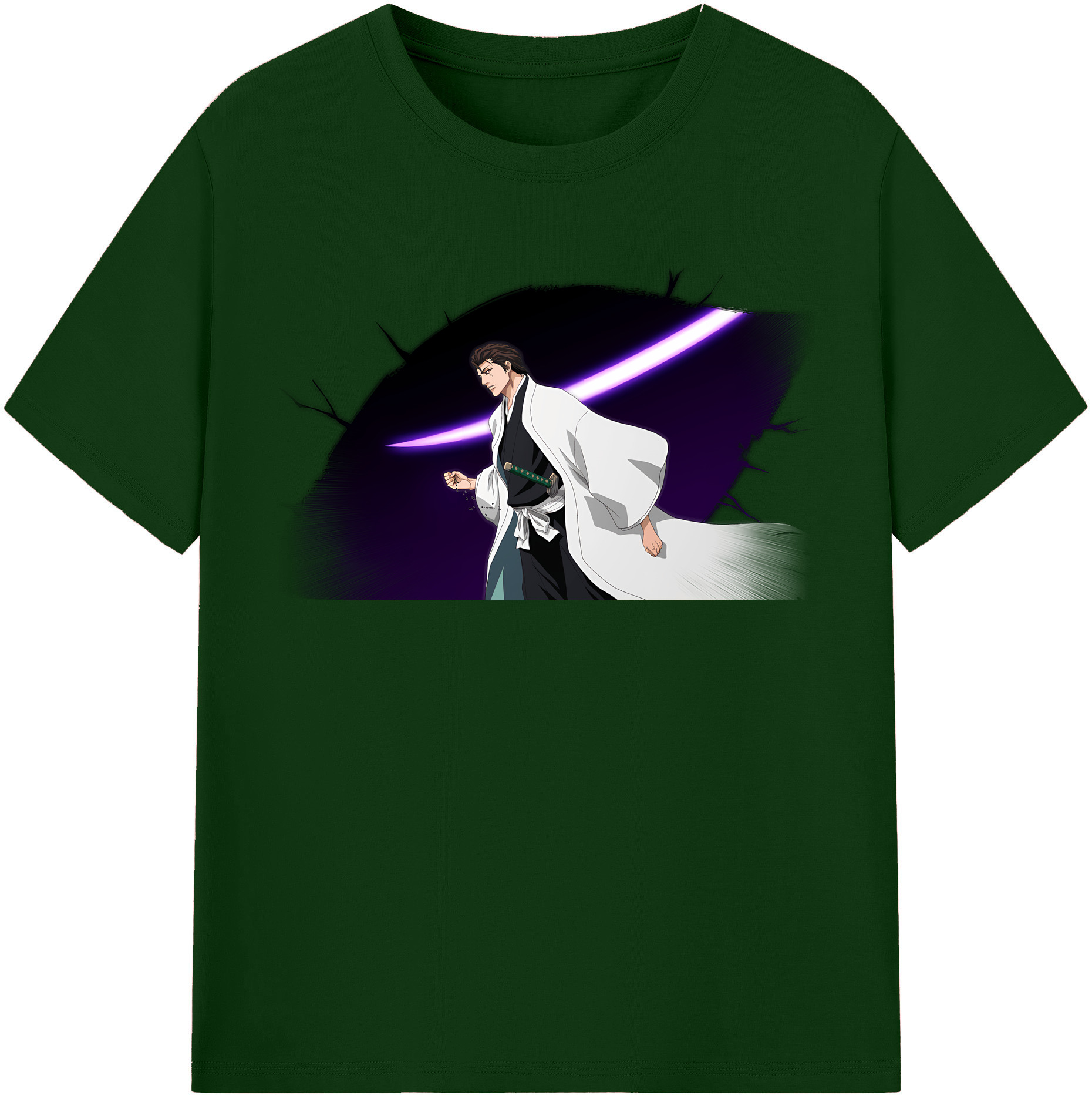 （画像用） ブリーチ 藍染 惣右介（あいぜん そうすけ） BLEACH Aizen Sousuke 綿100％半袖Tシャツ（フロントプリント）